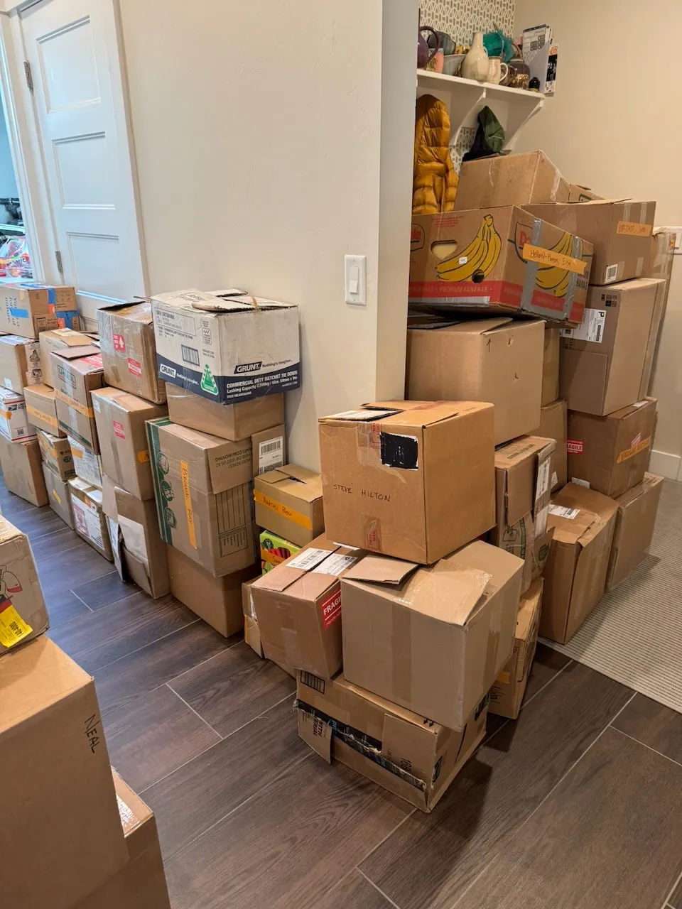 Boxes out into the hallway