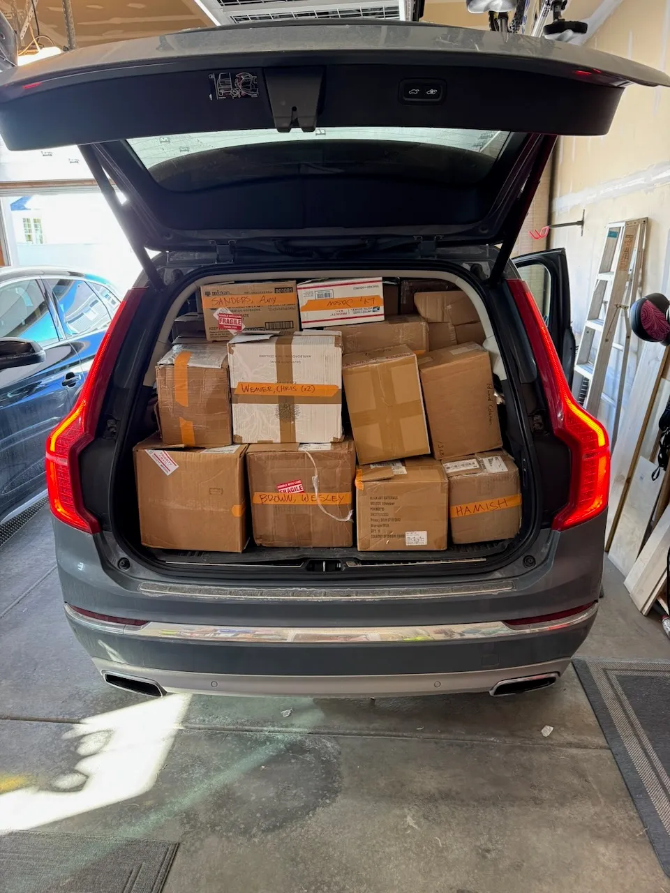 All seventy-six, somehow in one car
