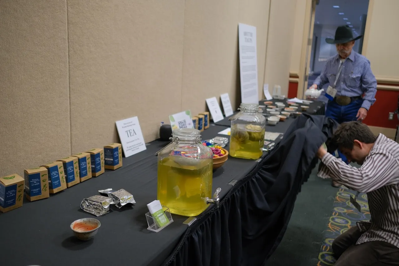 The cold-brew tea station, George McCaulley helping out
