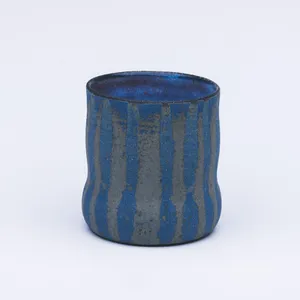 Indigo Striped Cup, Stoneware Cone 10