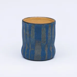 Indigo Striped Cup, Stoneware Cone 10