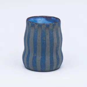 Indigo Striped Gourd Cup, Stoneware Cone 10