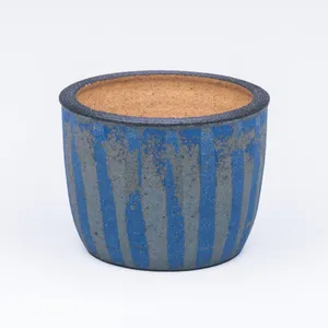 Blue Striped Planter, Stoneware Cone 10