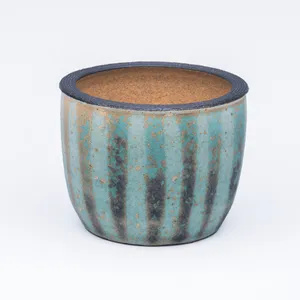 Green Striped Planter, Stoneware Cone 10