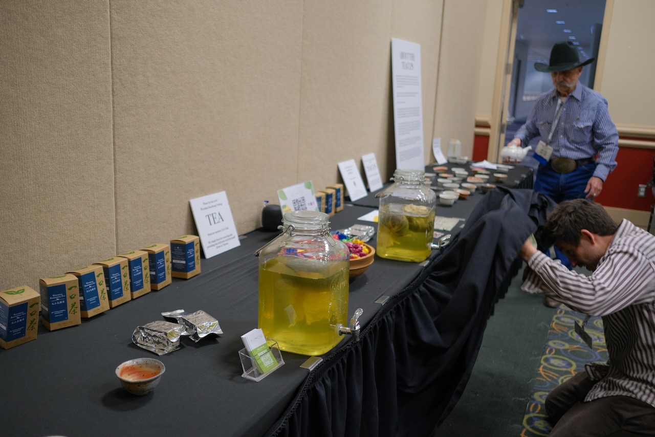 The cold-brew tea station, George McCaulley helping out